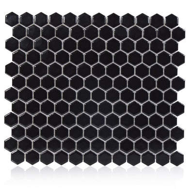 Hexagon Black 1-Inch Matte Mosaic Tile - 20 pcs per case - Industry Tile