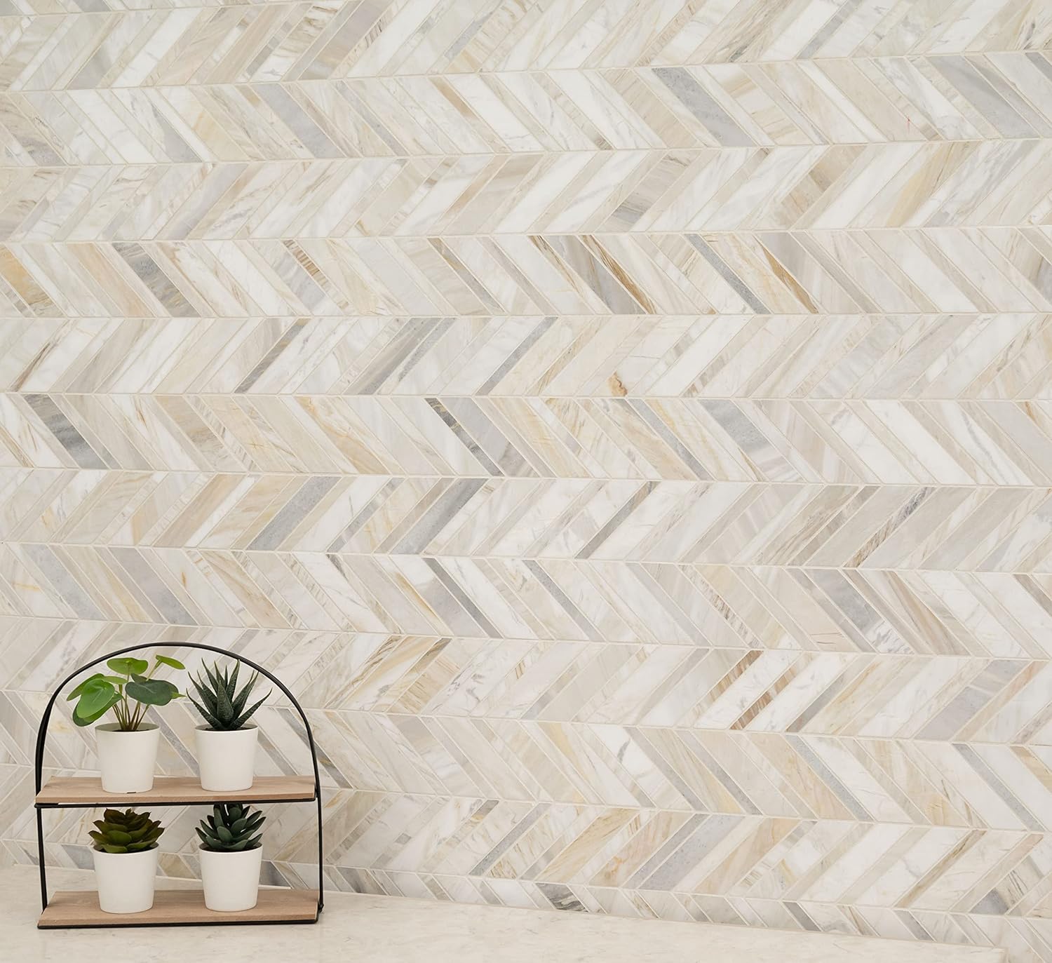 Aurora Gold Chevron 12 in. x 12 in. Honed Marble Mesh Mounted Mosaic Tile - Industry Tile
