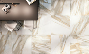 24x24 Calacatta Gold Polished porcelain tile - Industry Tile