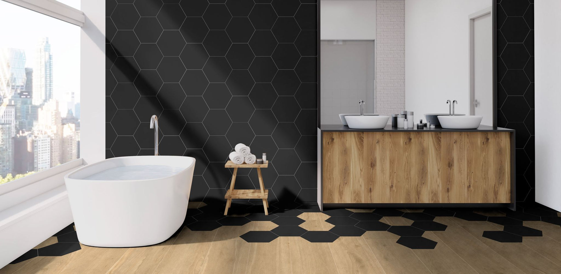 9x10 Hexagon Black porcelain tile - Industry Tile