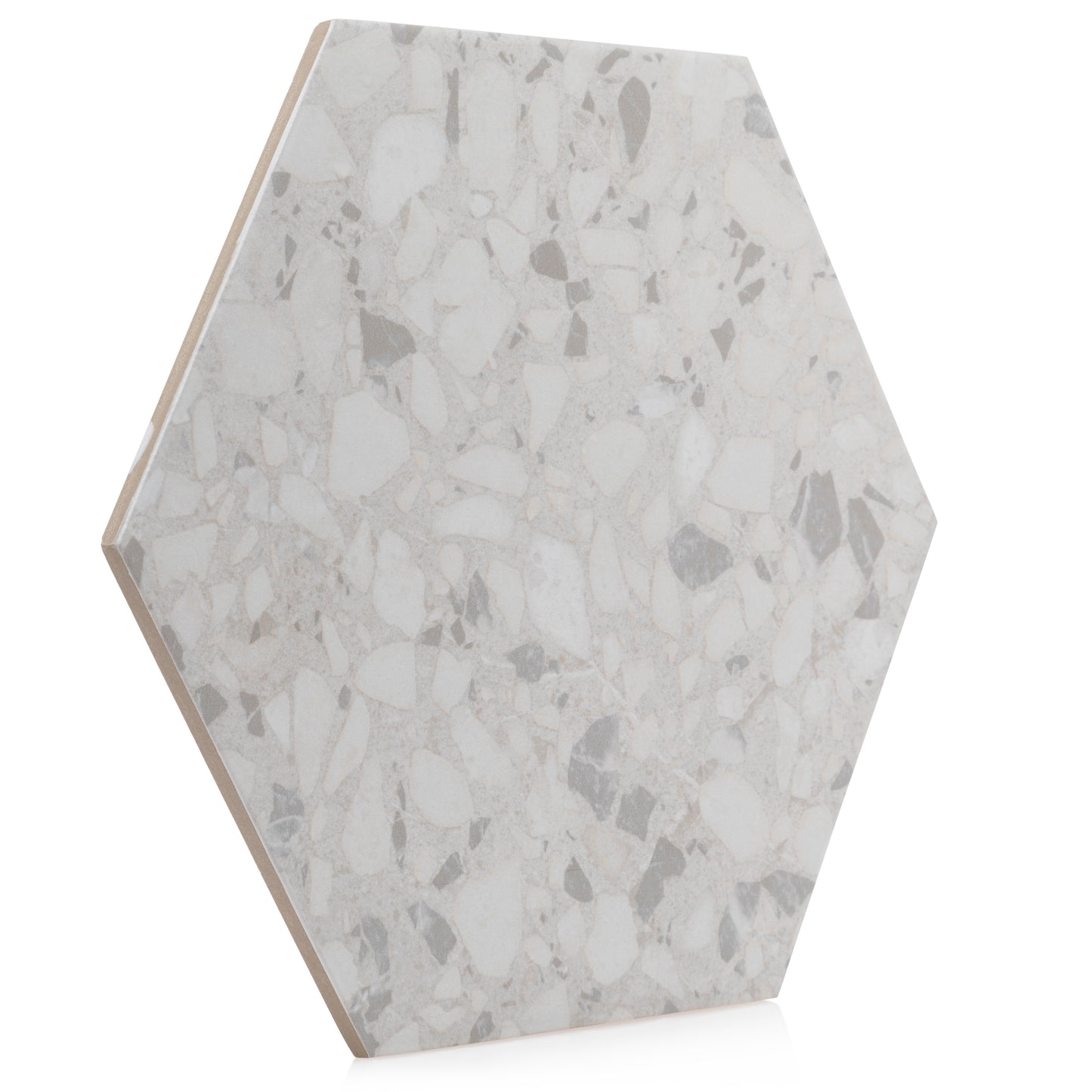 9x10 Hexagon White Terrazzo porcelain tile - Industry Tile