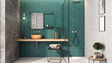 7.8x9 Tribeca Hexagon Green porcelain tile - Industry Tile