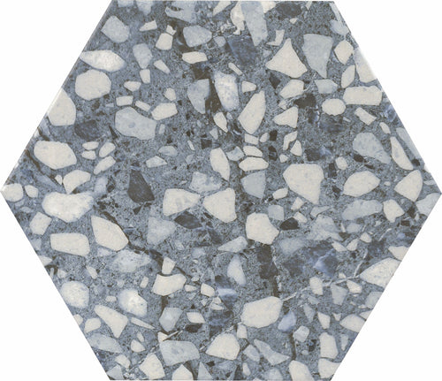 9x10 Hexagon Blue Terrazzo porcelain tile - Industry Tile
