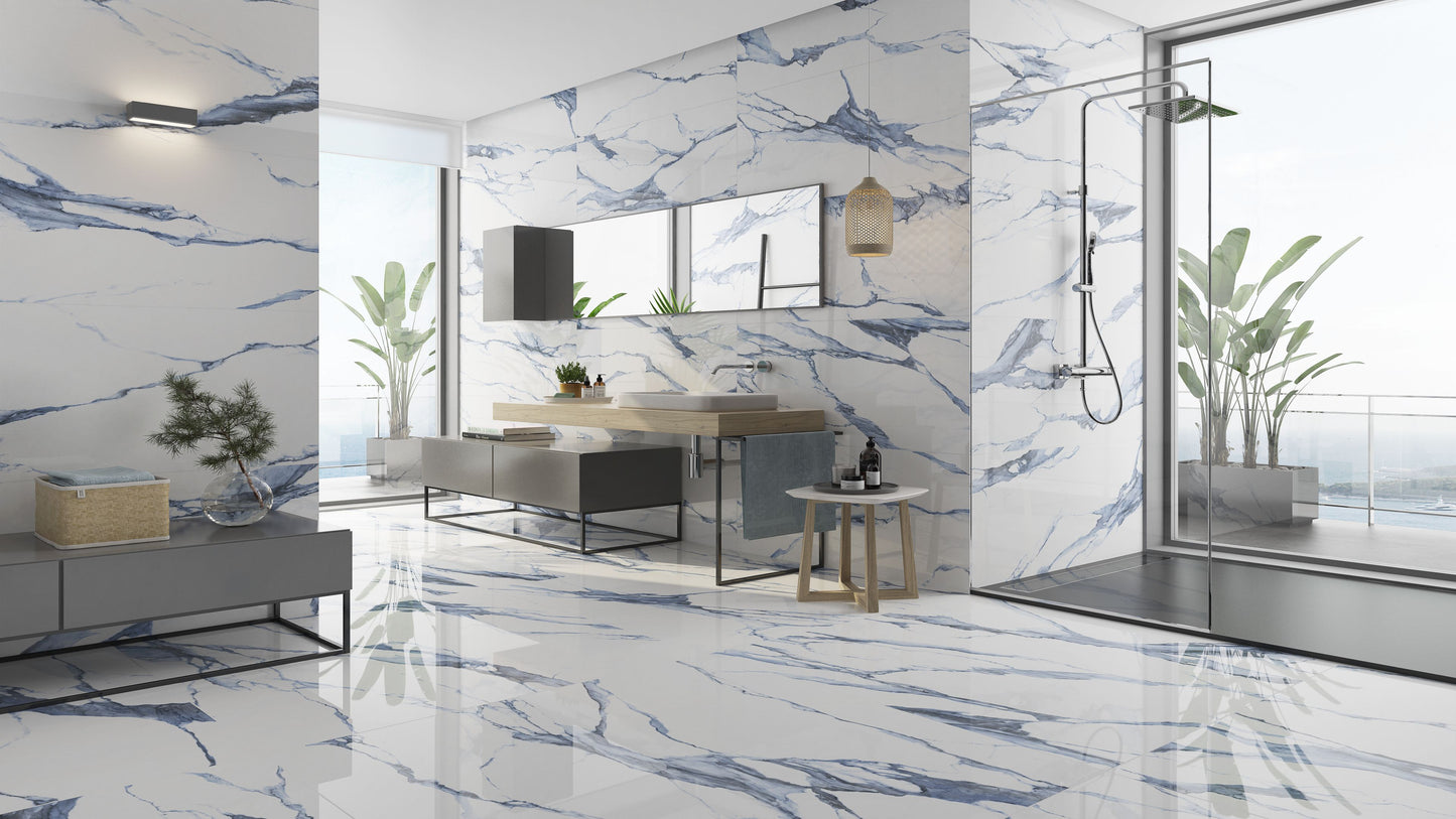 12x24 Statuario Blue Polished porcelain tile - Industry Tile