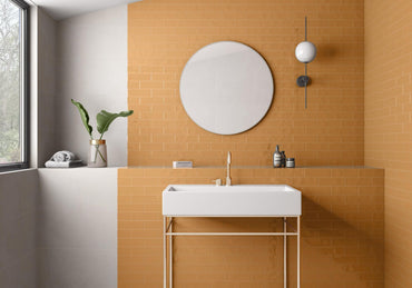 2.5x8 Tribeca Mustard Gloss porcelain tile - Industry Tile