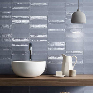 2x10 Modern Brick Blue Matte porcelain tile - Industry Tile