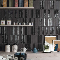 2x10 Modern Brick Black Gloss porcelain tile - Industry Tile