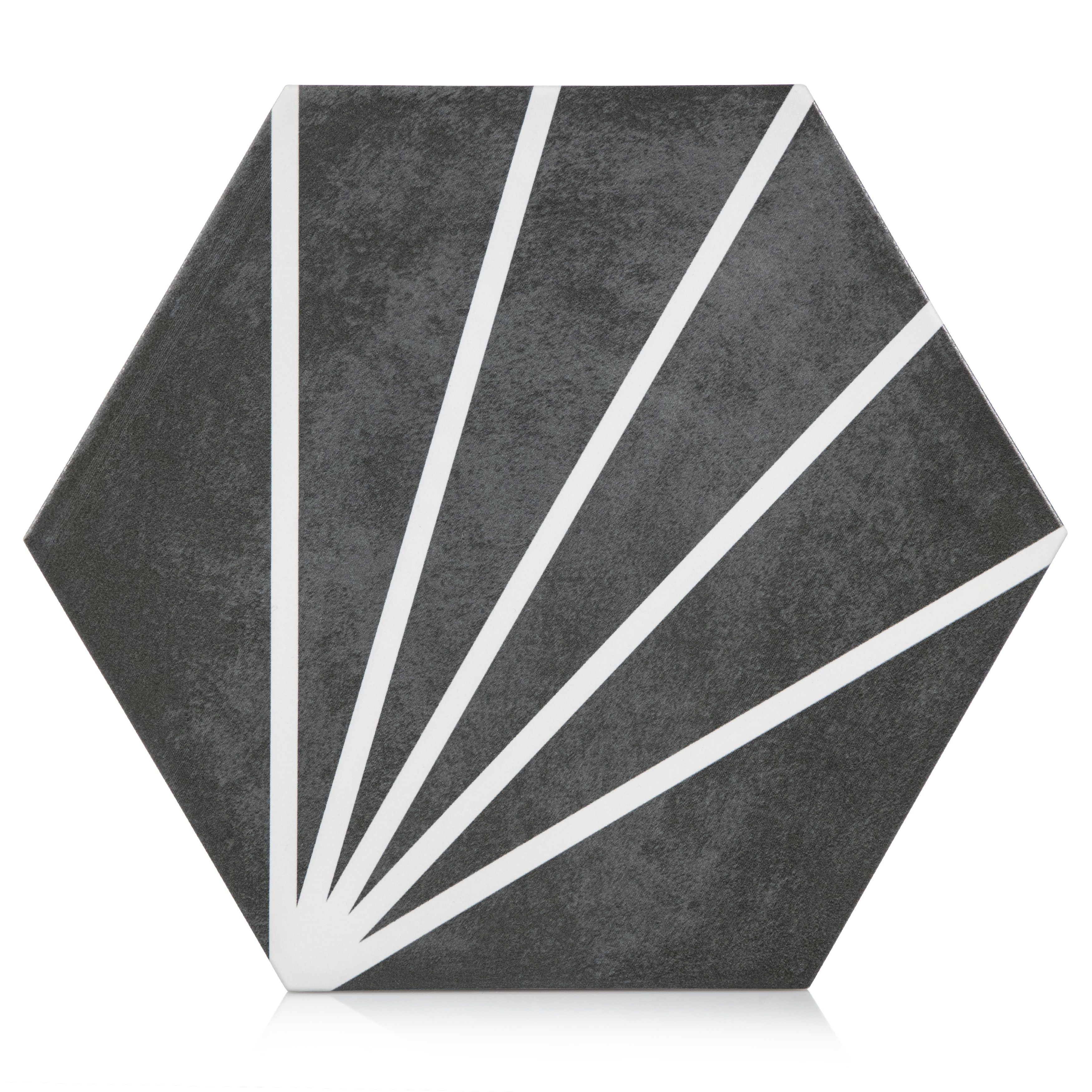 9x10 Palm Bay hexagon Dark Black porcelain tile - Industry Tile